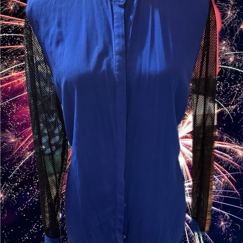 Blue Blouse with Mesh Sleeves